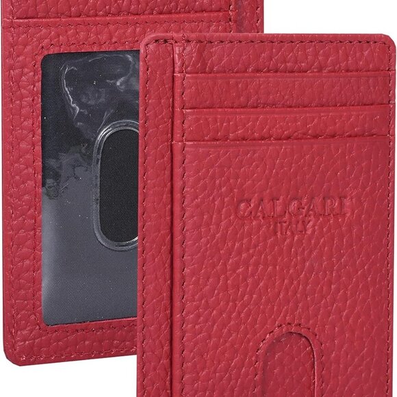 Luxury Leather Wallet Unisex RFID Card Holder Minimalist Exotic Red - Picture 1 of 6